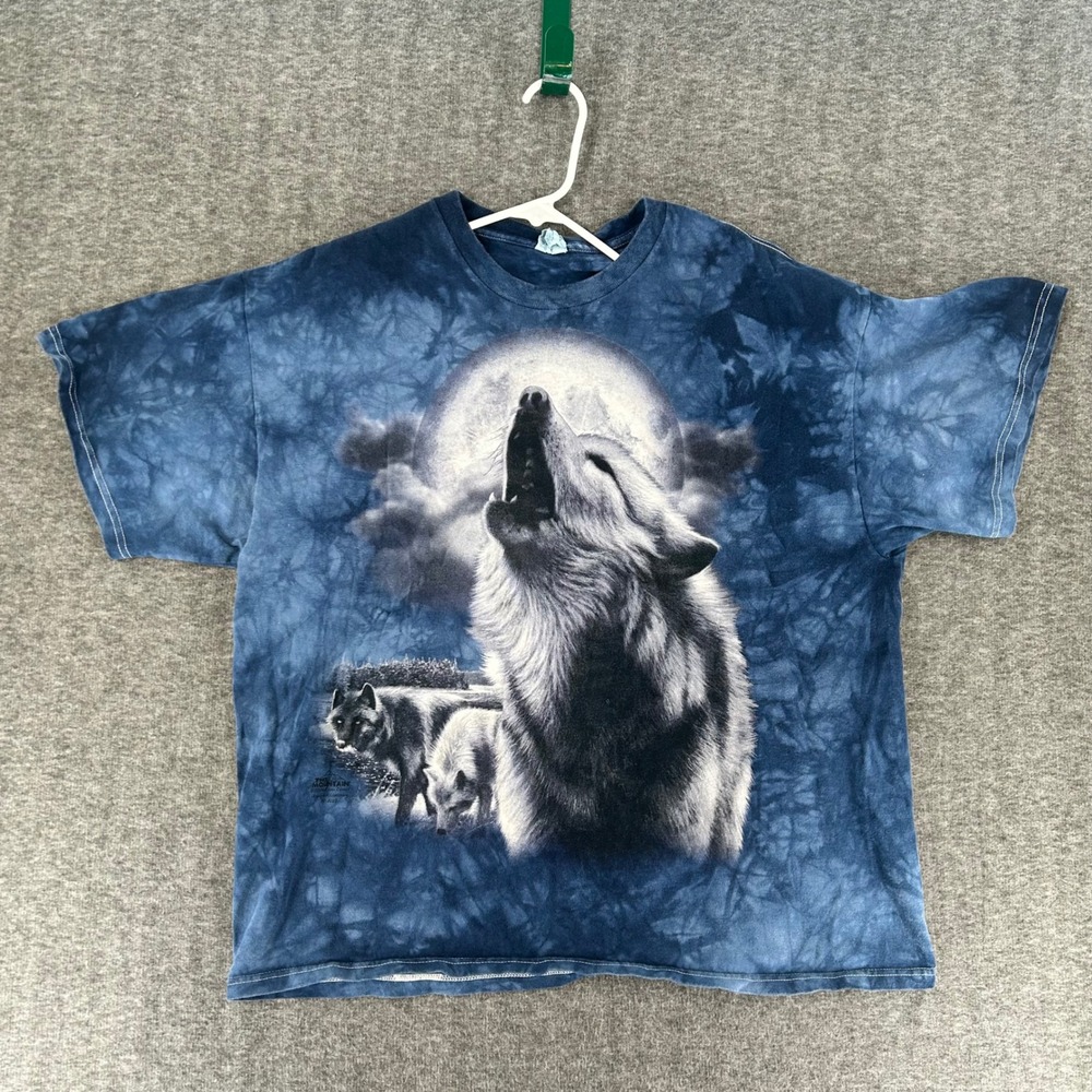 The Mountain Howling Wolf Tie Dye T-Shirt Mens XL Blue 2004 Graphic Tee VTG - Picture 1 of 6